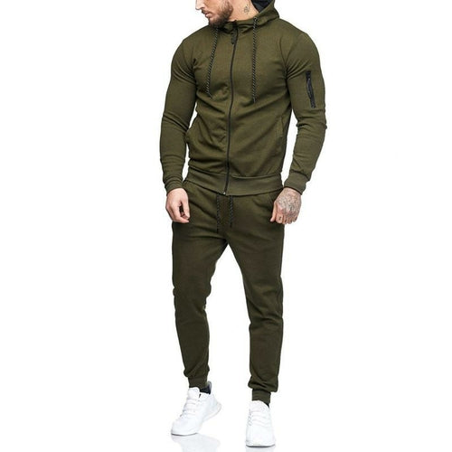 Men's Sportswear Autumn Patchwork Zipper Sweatshirt Top Pants Sets