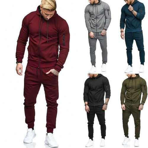 Men's Sportswear Autumn Patchwork Zipper Sweatshirt Top Pants Sets