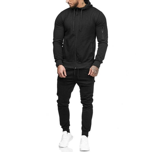 Men's Sportswear Autumn Patchwork Zipper Sweatshirt Top Pants Sets
