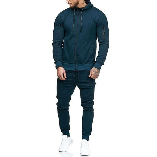 Men's Sportswear Autumn Patchwork Zipper Sweatshirt Top Pants Sets
