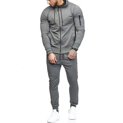 Men's Sportswear Autumn Patchwork Zipper Sweatshirt Top Pants Sets