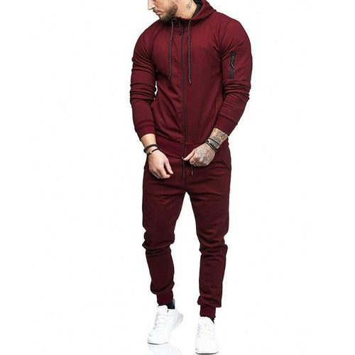 Men's Sportswear Autumn Patchwork Zipper Sweatshirt Top Pants Sets